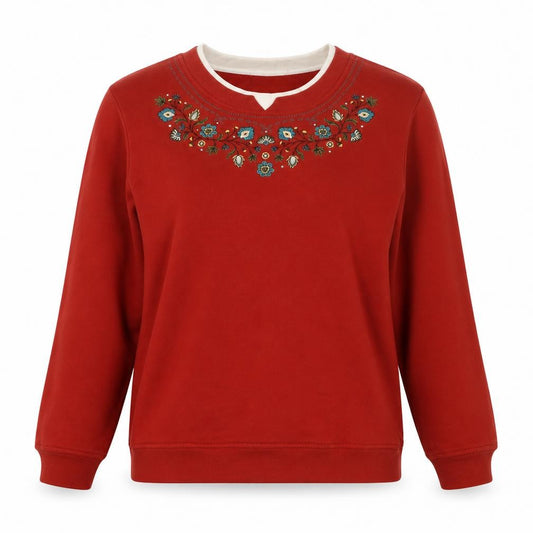Breckenridge Women Red Embroidered Pullover Sweatshirt Size L