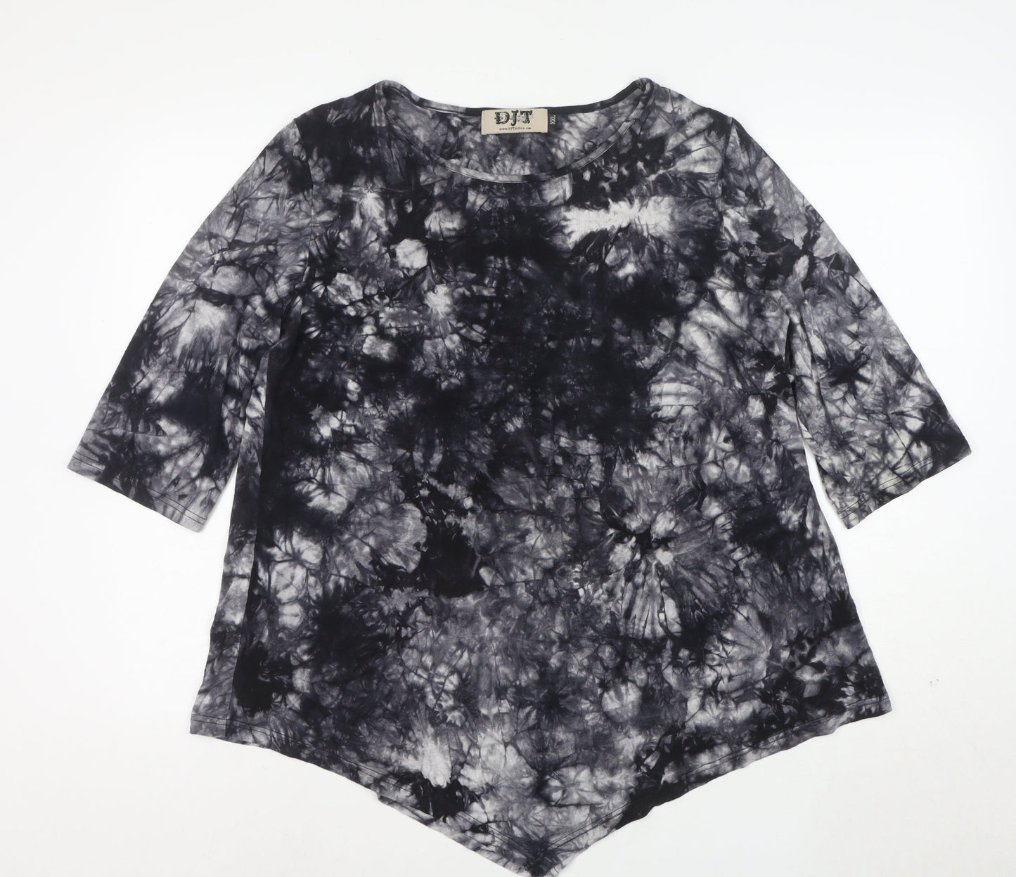 DJT Womens Grey Tie-Dye 3/4 Sleeve Tunic Top Size 2XL