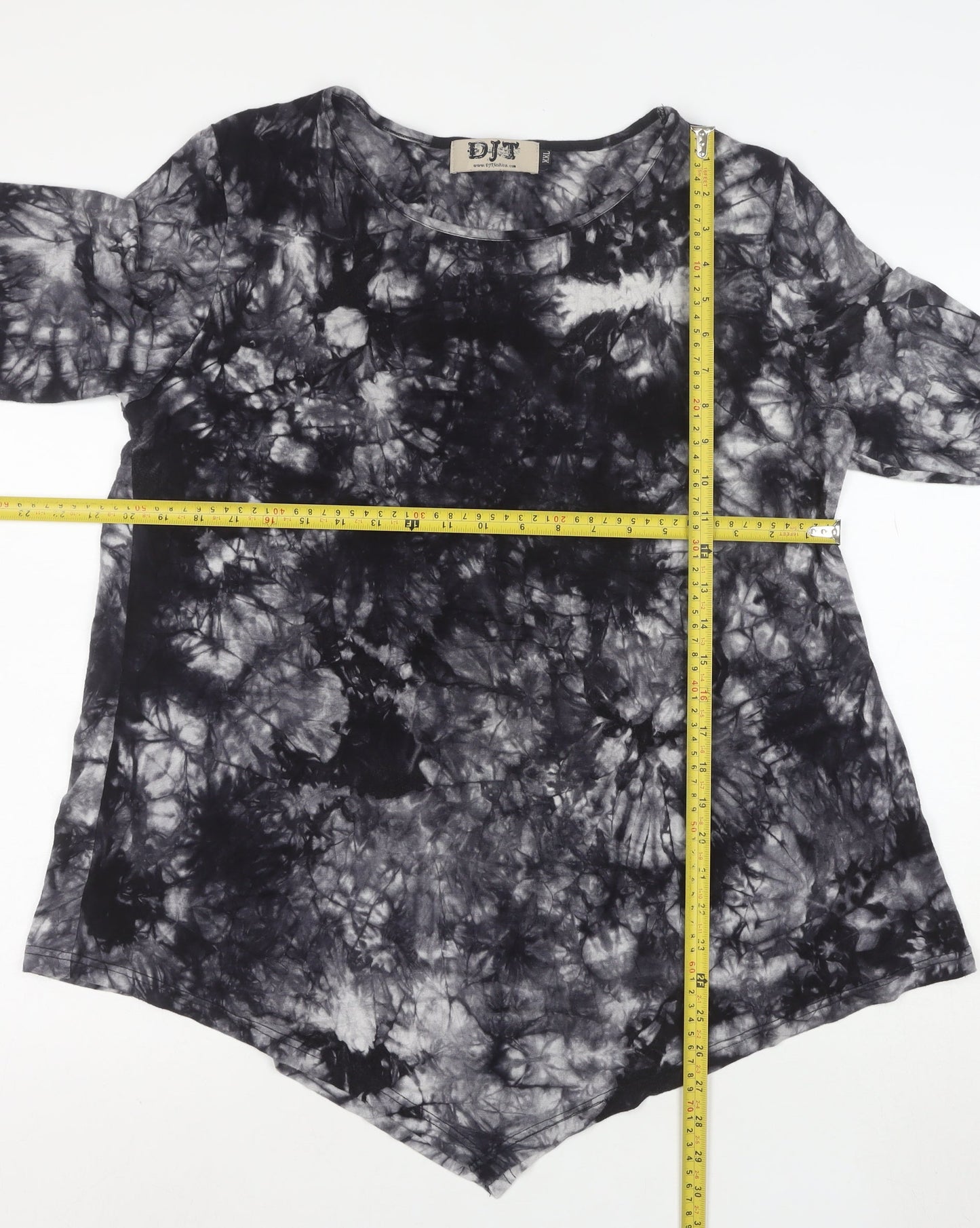 DJT Womens Grey Tie-Dye 3/4 Sleeve Tunic Top Size 2XL