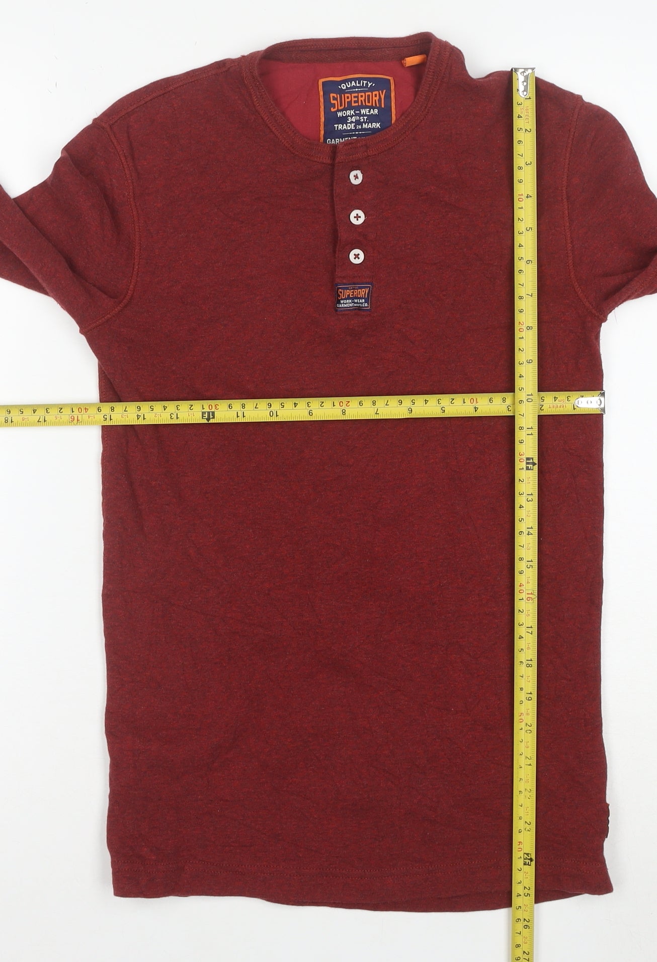 Superdry Men's Red Henley Long Sleeve Cotton Sweatshirt Size S