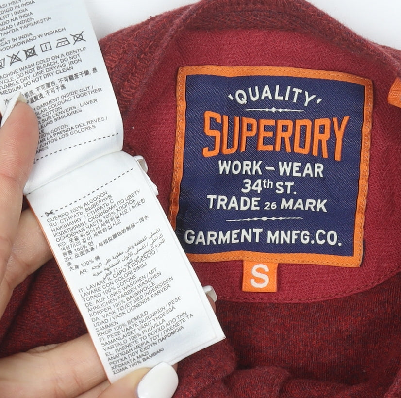 Superdry Men's Red Henley Long Sleeve Cotton Sweatshirt Size S