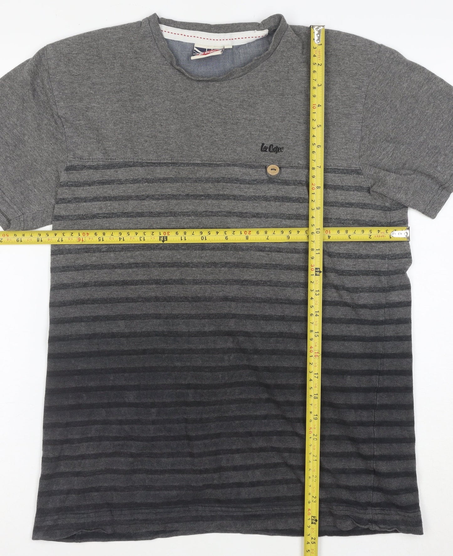 Lee Cooper Men's Grey Striped Crew Neck Short Sleeve T-Shirt Size S