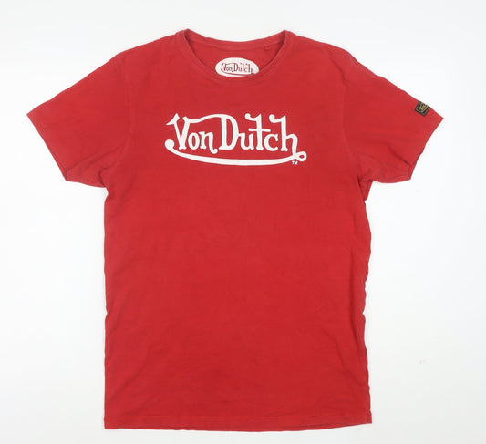 Von Dutch Mens Red Logo Graphic Short Sleeve T-Shirt Size L