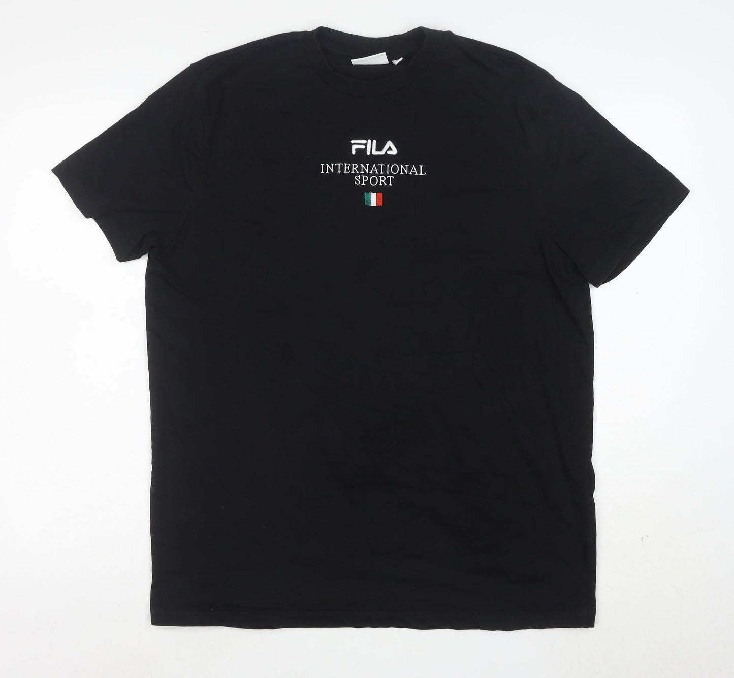 FILA Men's Black Cotton Short Sleeve Crew Neck Sports T-Shirt L