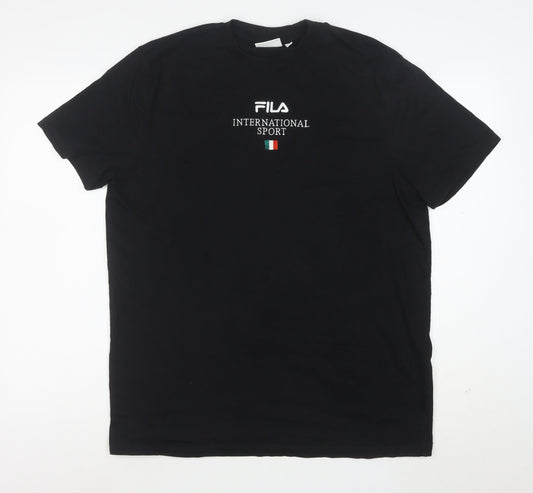 FILA Men's Black Cotton Short Sleeve Crew Neck Sports T-Shirt L
