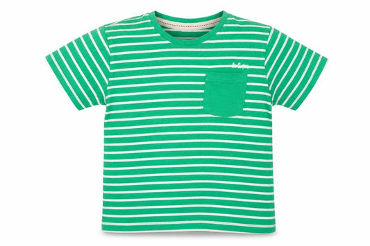 Front view of Lee Cooper girls’ green white striped t-shirt age 11-12 years 100% cotton
