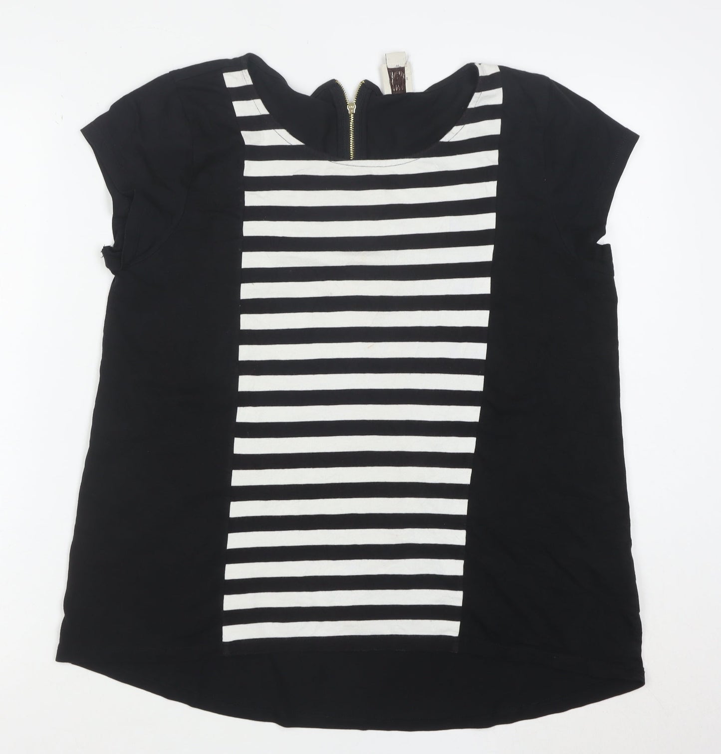 Anne Klein Women’s Black Striped Zip Back Tunic Blouse Size L