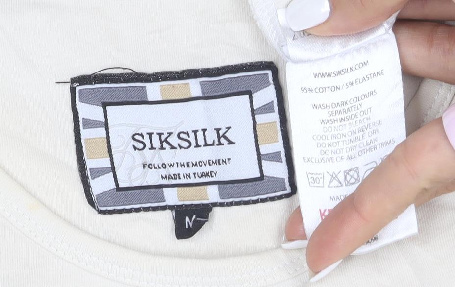 SikSilk Men's Beige Slim Fit Crew Neck Short Sleeve T-Shirt Size M