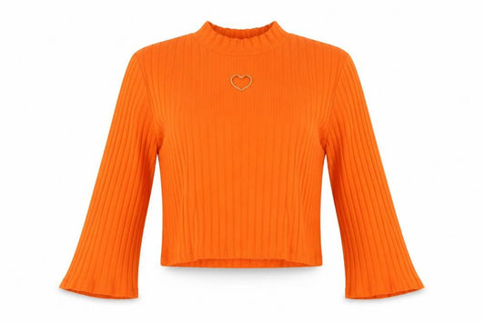 Lazy Oaf Orange Ribbed Mock Neck Heart Cut Out Cropped Top Women's M