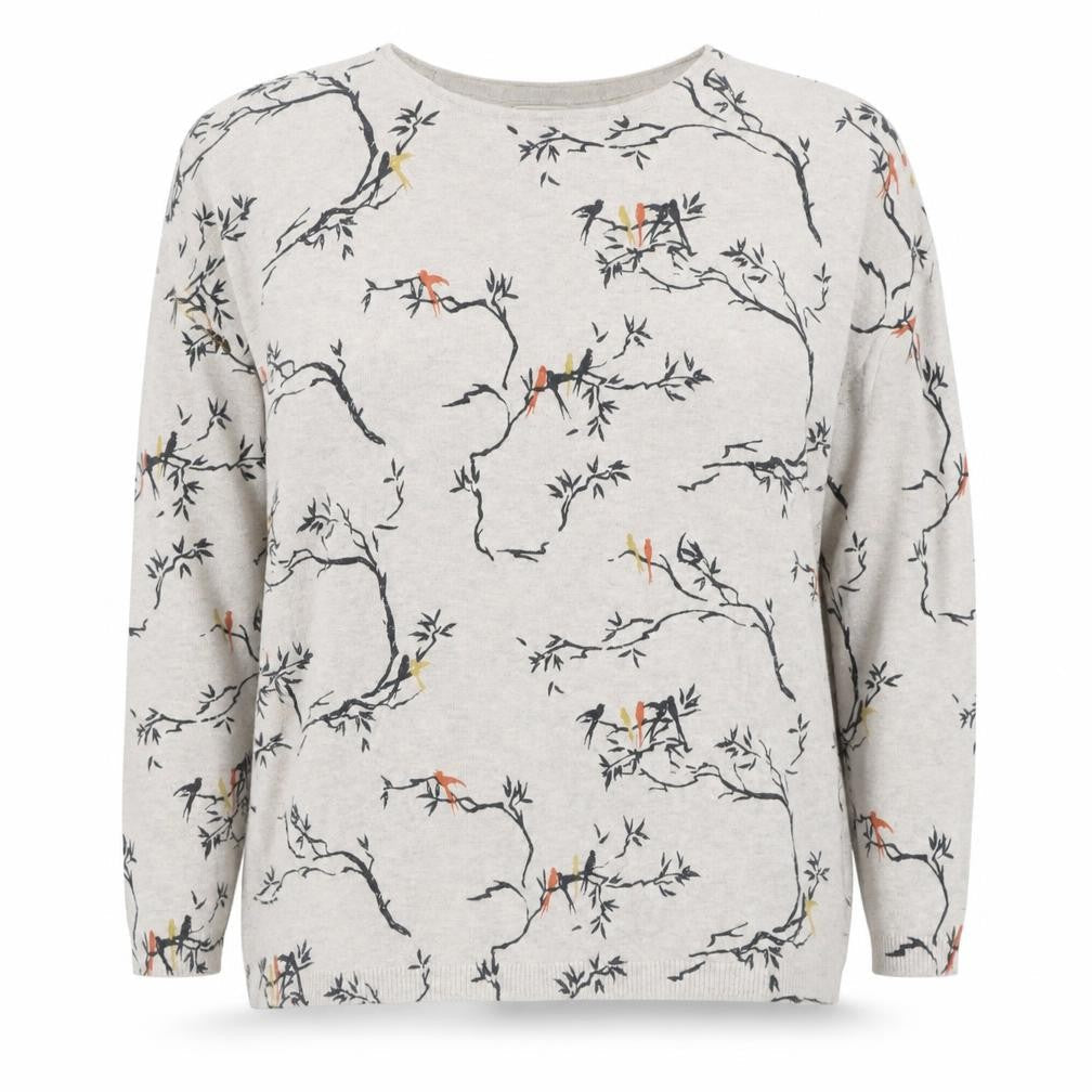 FatFace Women's Beige Bird Print Cotton Jumper Size 14