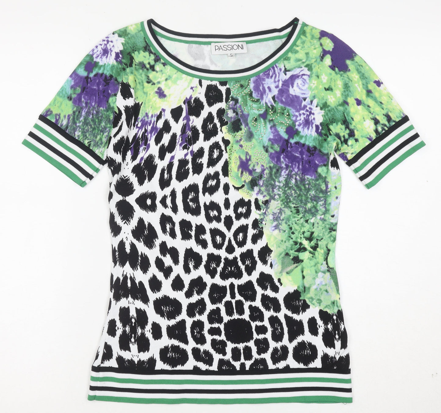 Passioni Women Multicoloured S Animal & Floral Print Short Sleeve Top