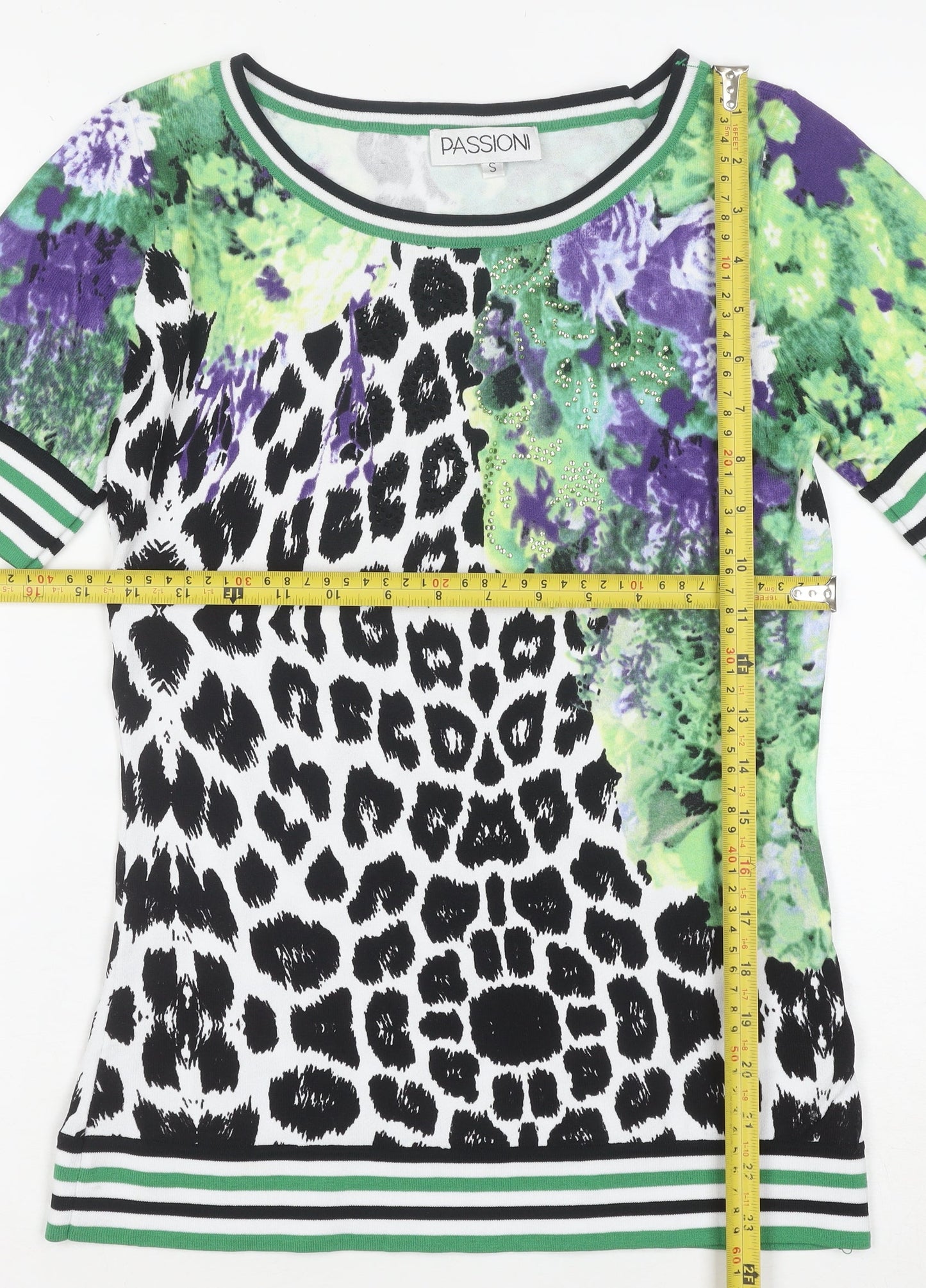 Passioni Women Multicoloured S Animal & Floral Print Short Sleeve Top