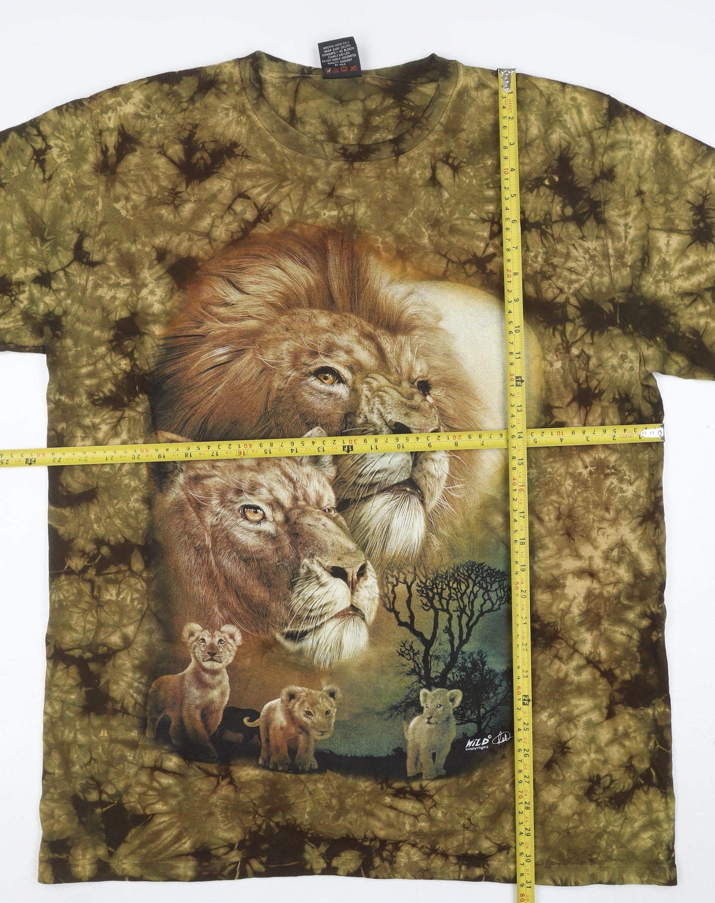 WILD Mens Brown XL Animal Lion Print Cotton T-Shirt