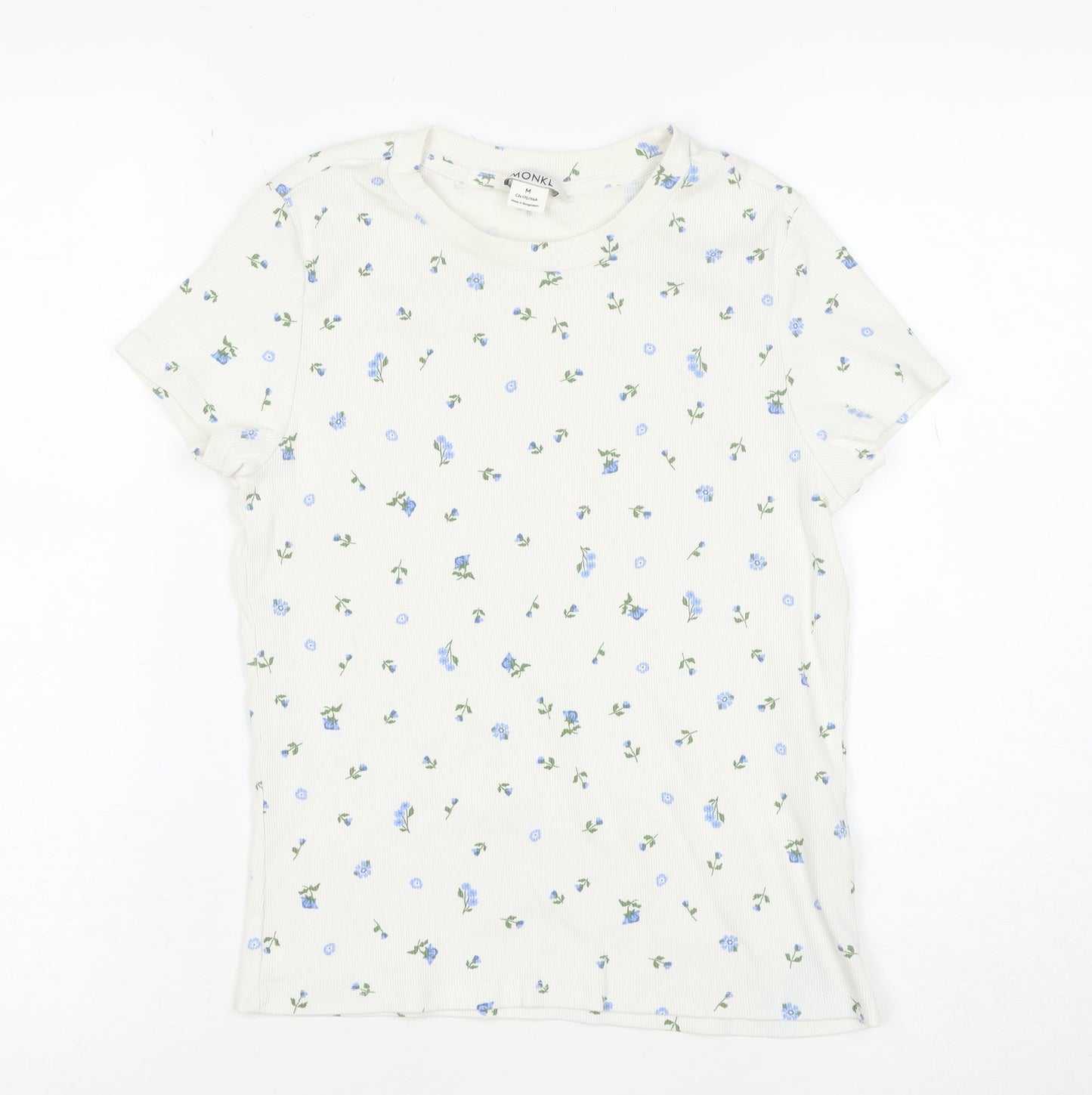 Monki Women’s Ivory Floral Cotton T-Shirt M Short Sleeve Jersey Top