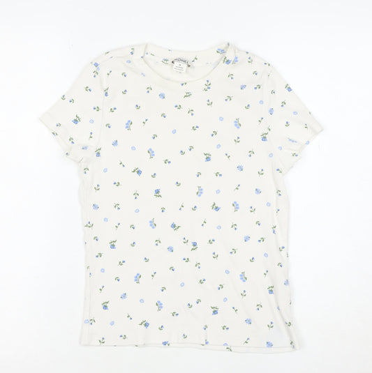 Monki Women’s Ivory Floral Cotton T-Shirt M Short Sleeve Jersey Top