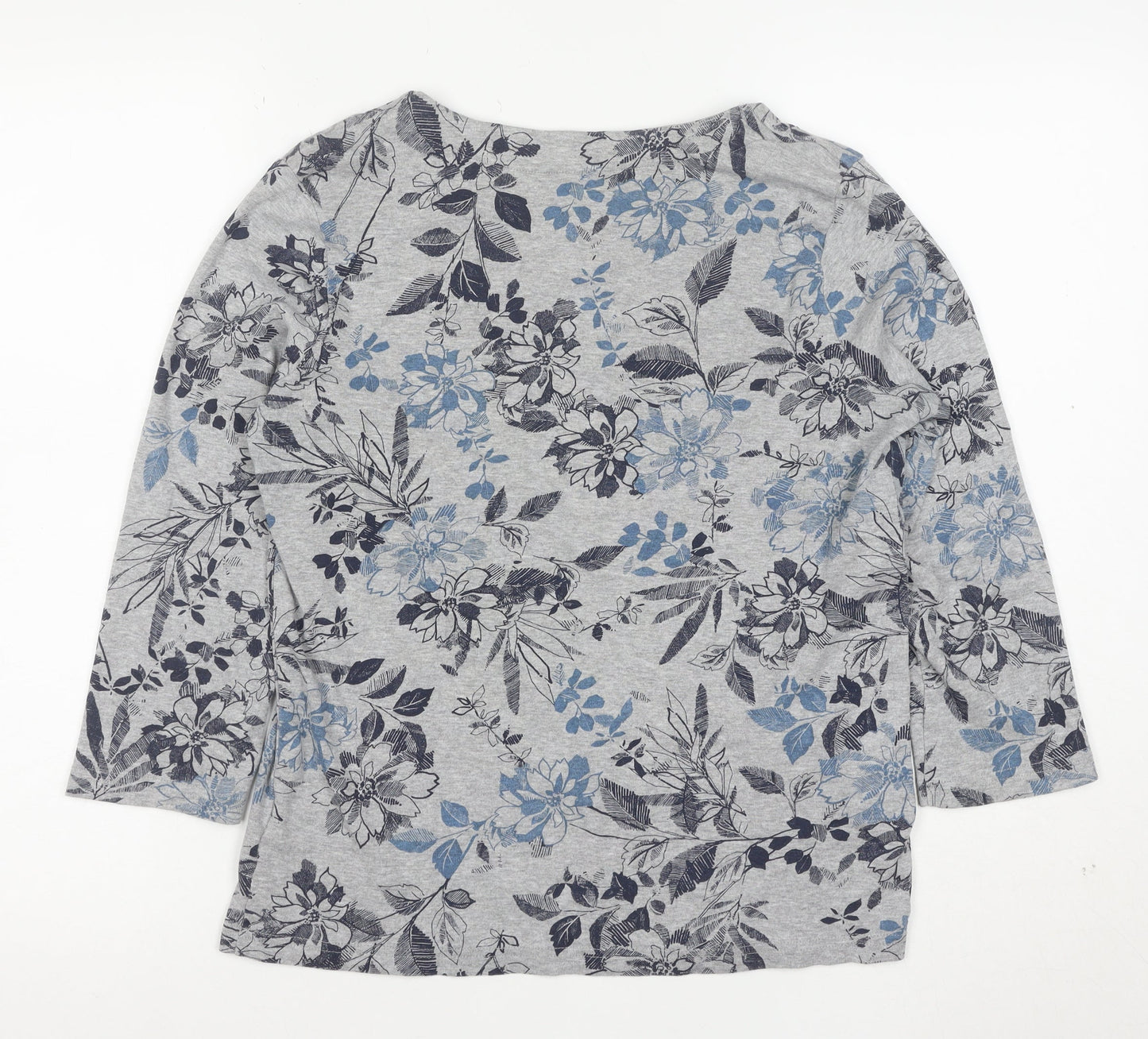 Maine New England Womens Grey Floral 3/4 Sleeve Jersey Top Size 14