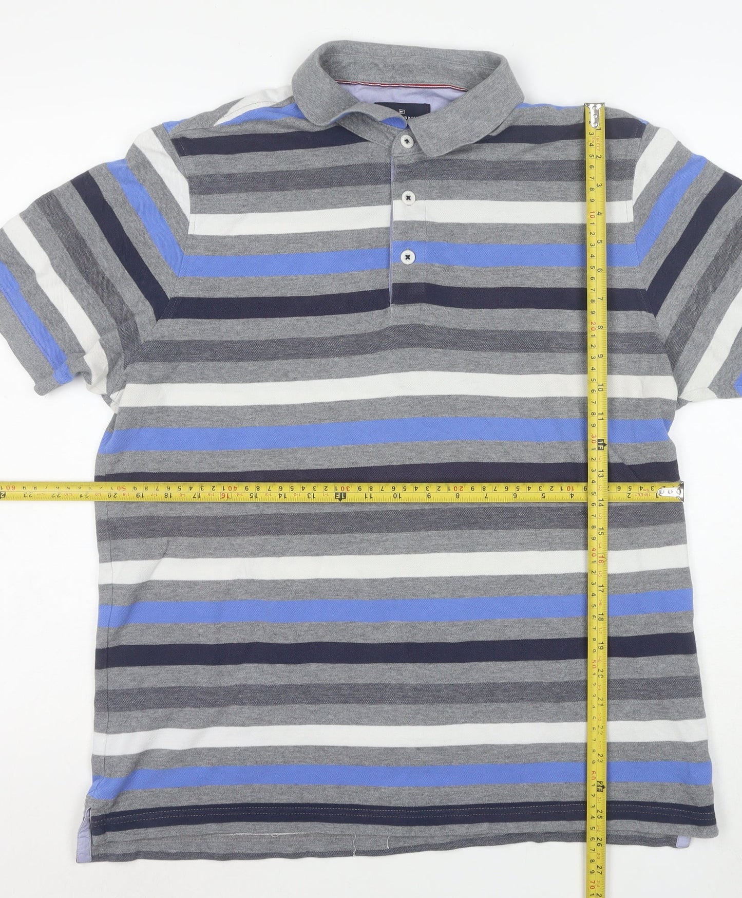 Marks and Spencer Men's Multicoloured Striped Cotton Polo Shirt L