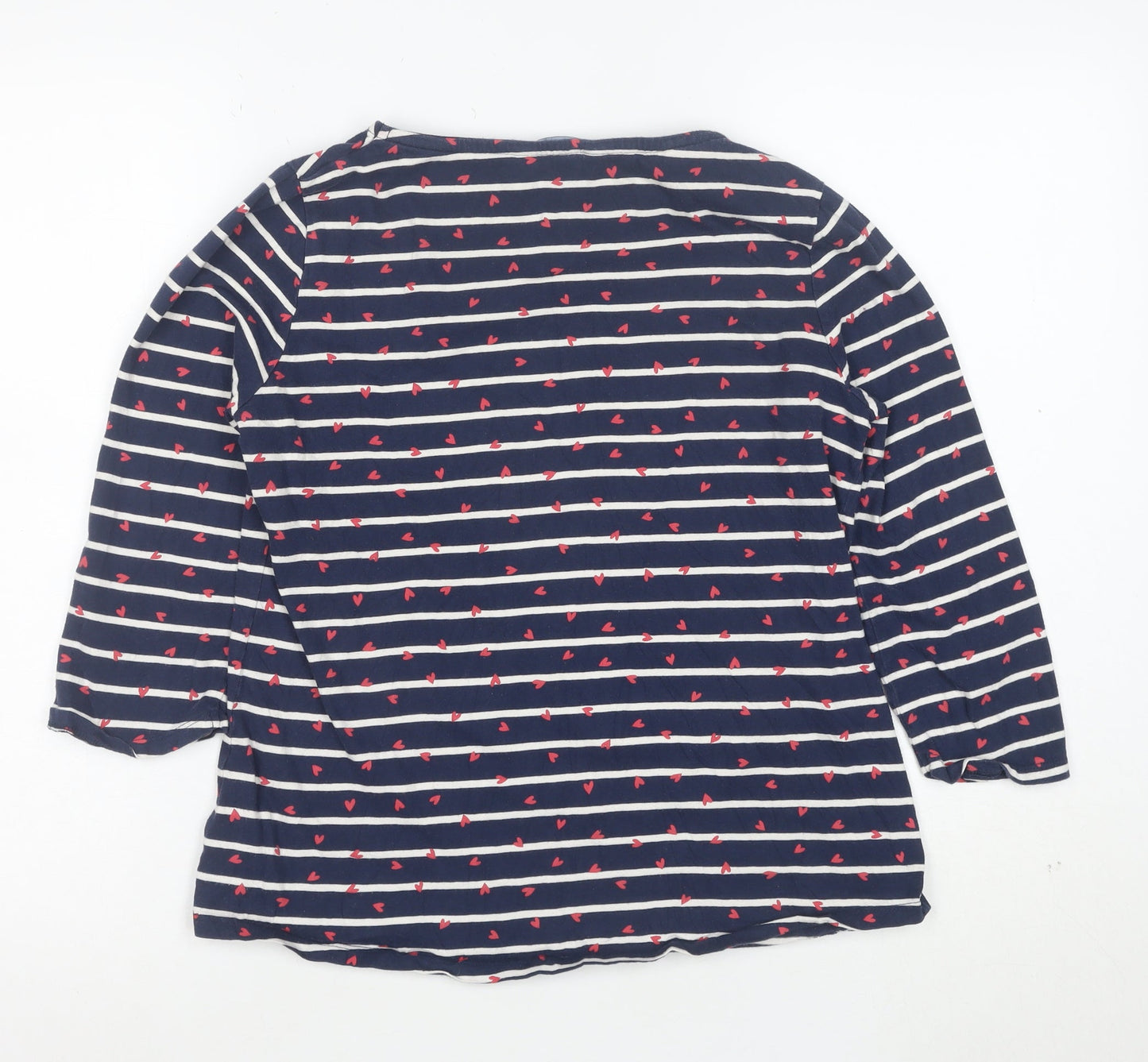Crew Clothing Women’s Blue Striped Heart Boat Neck 3/4 Sleeve Cotton Top Size 12