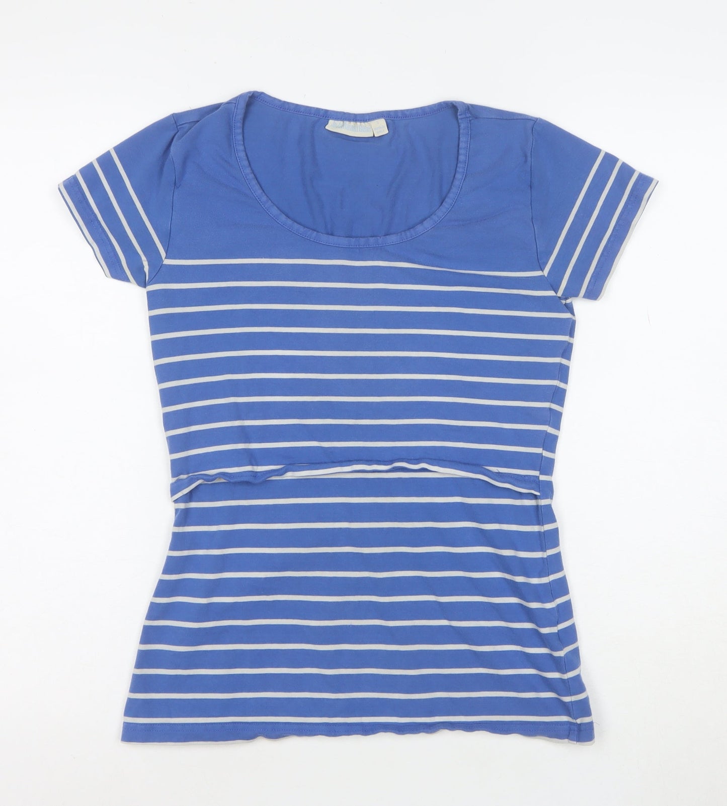 JoJo Maman Bébé Women's Blue Striped Cotton T-Shirt Size S