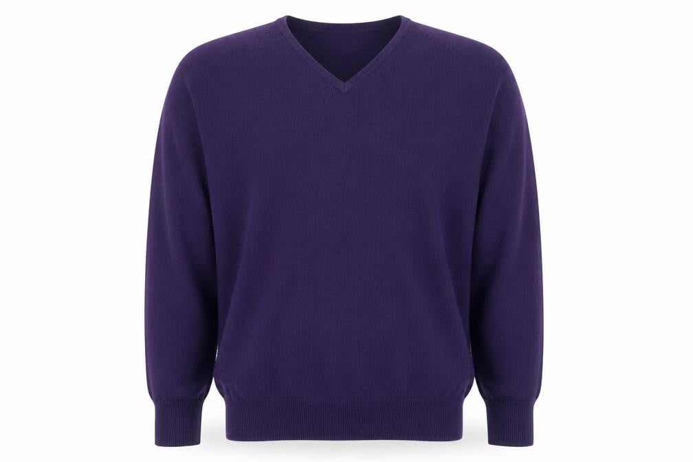 Glenbrae Men Purple Merino Wool V-Neck Jumper M