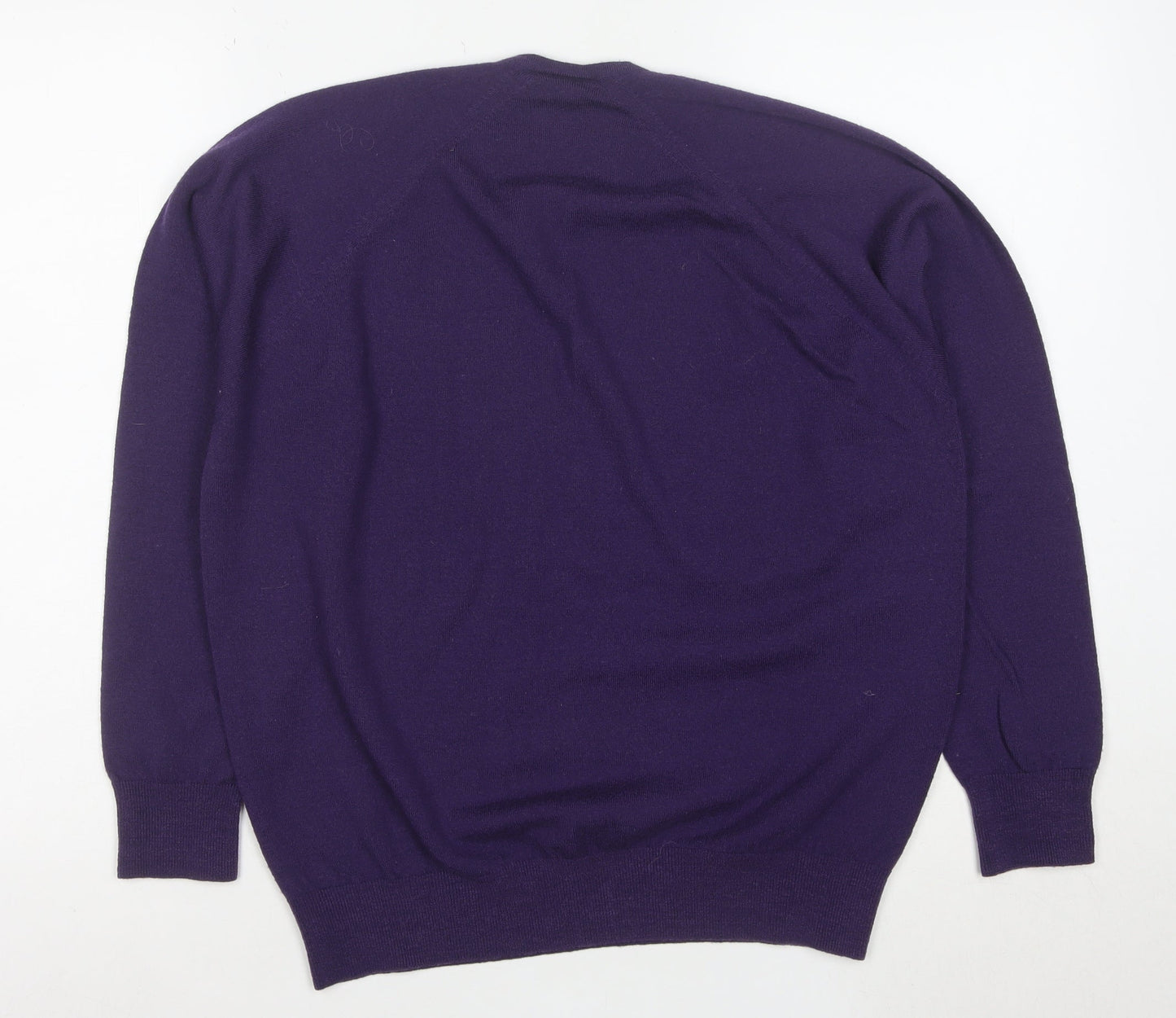 Glenbrae Men Purple Merino Wool V-Neck Jumper M
