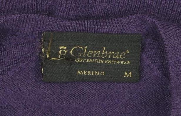 Glenbrae Men Purple Merino Wool V-Neck Jumper M