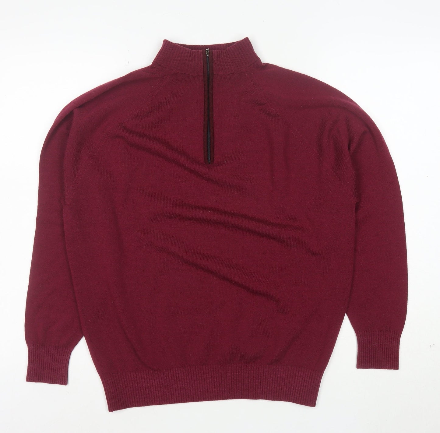 Glenbrae Men Red Merino Wool 1/4 Zip Mock Neck Jumper Size M