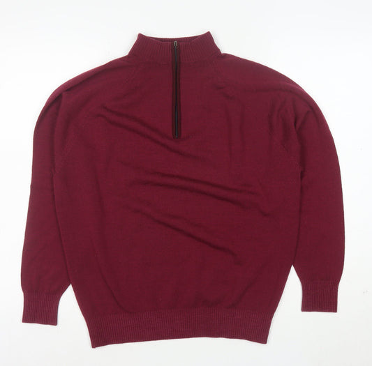 Glenbrae Men Red Merino Wool 1/4 Zip Mock Neck Jumper Size M