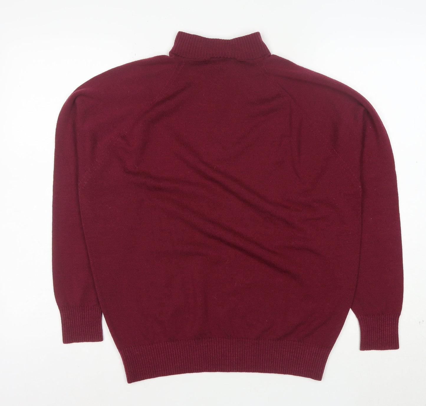 Glenbrae Men Red Merino Wool 1/4 Zip Mock Neck Jumper Size M
