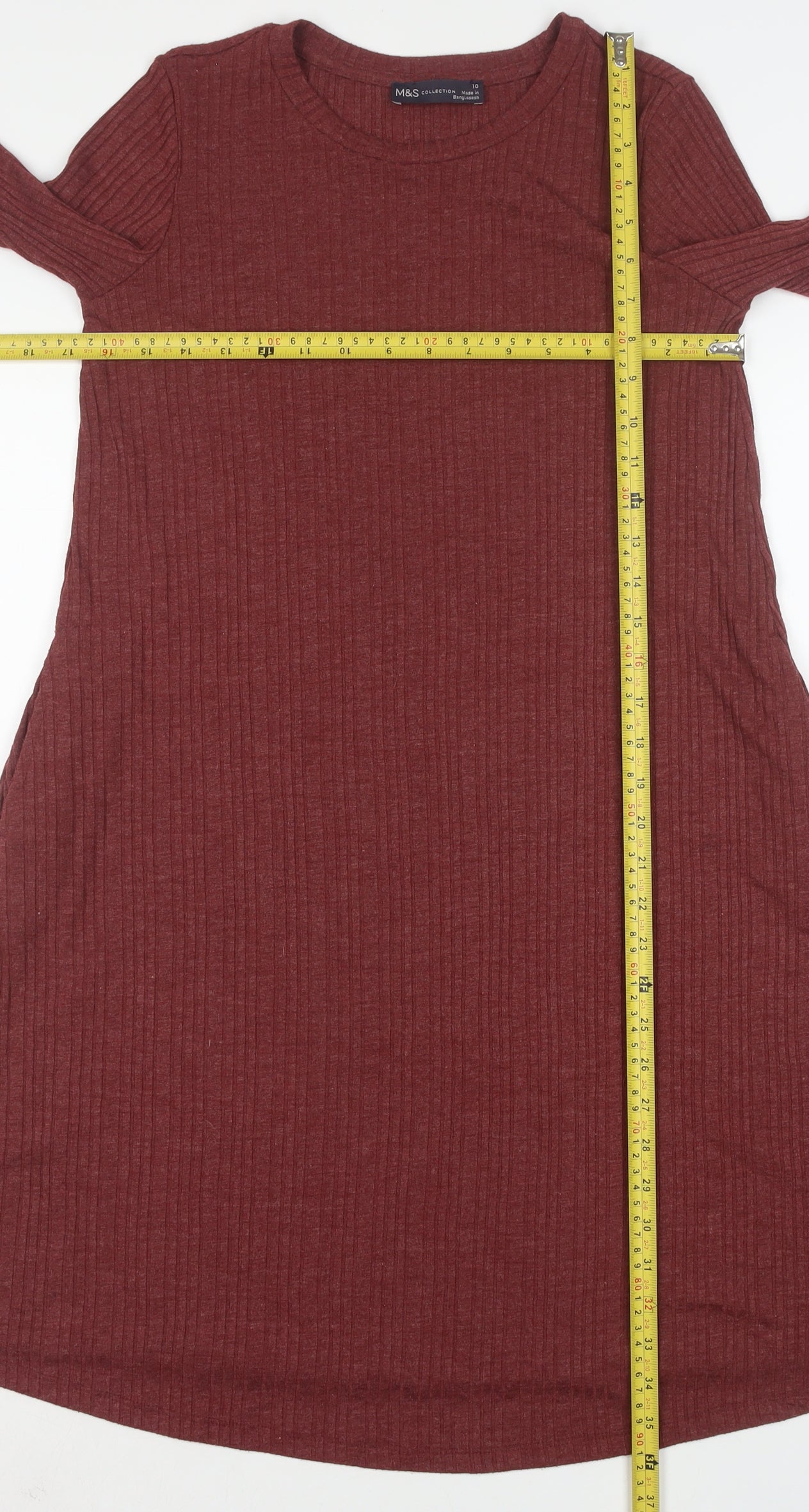 Marks and Spencer Women Red Size 10 Long Sleeve Shift Jersey Dress