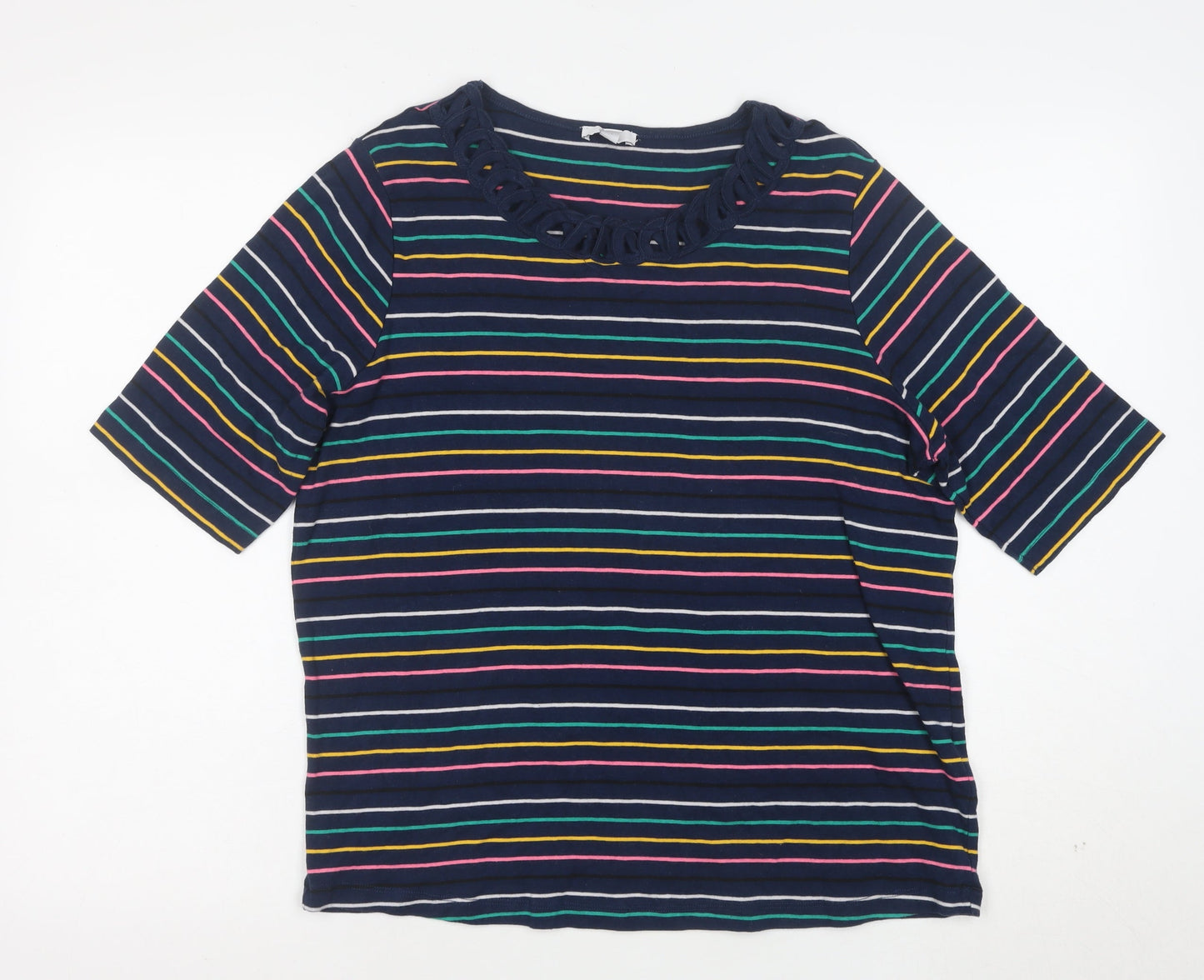 Esprit Women Blue Striped Cotton 3/4 Sleeve Scoop T-Shirt Size 18
