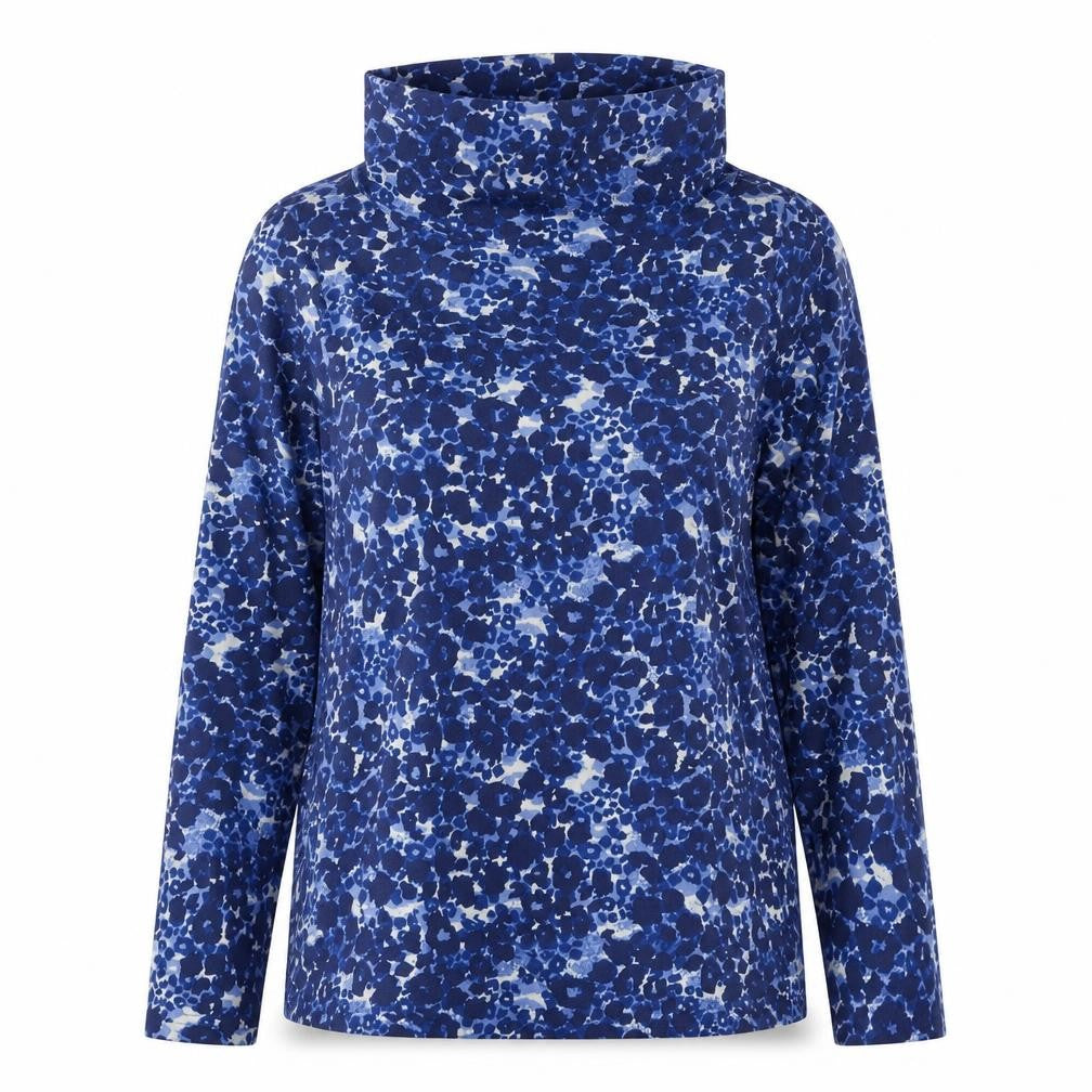Isle Women’s Blue Floral Roll Neck Long Sleeve Jersey Top Size S