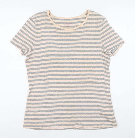 Montego Womens Grey Striped Short Sleeve Cotton T-Shirt Size M