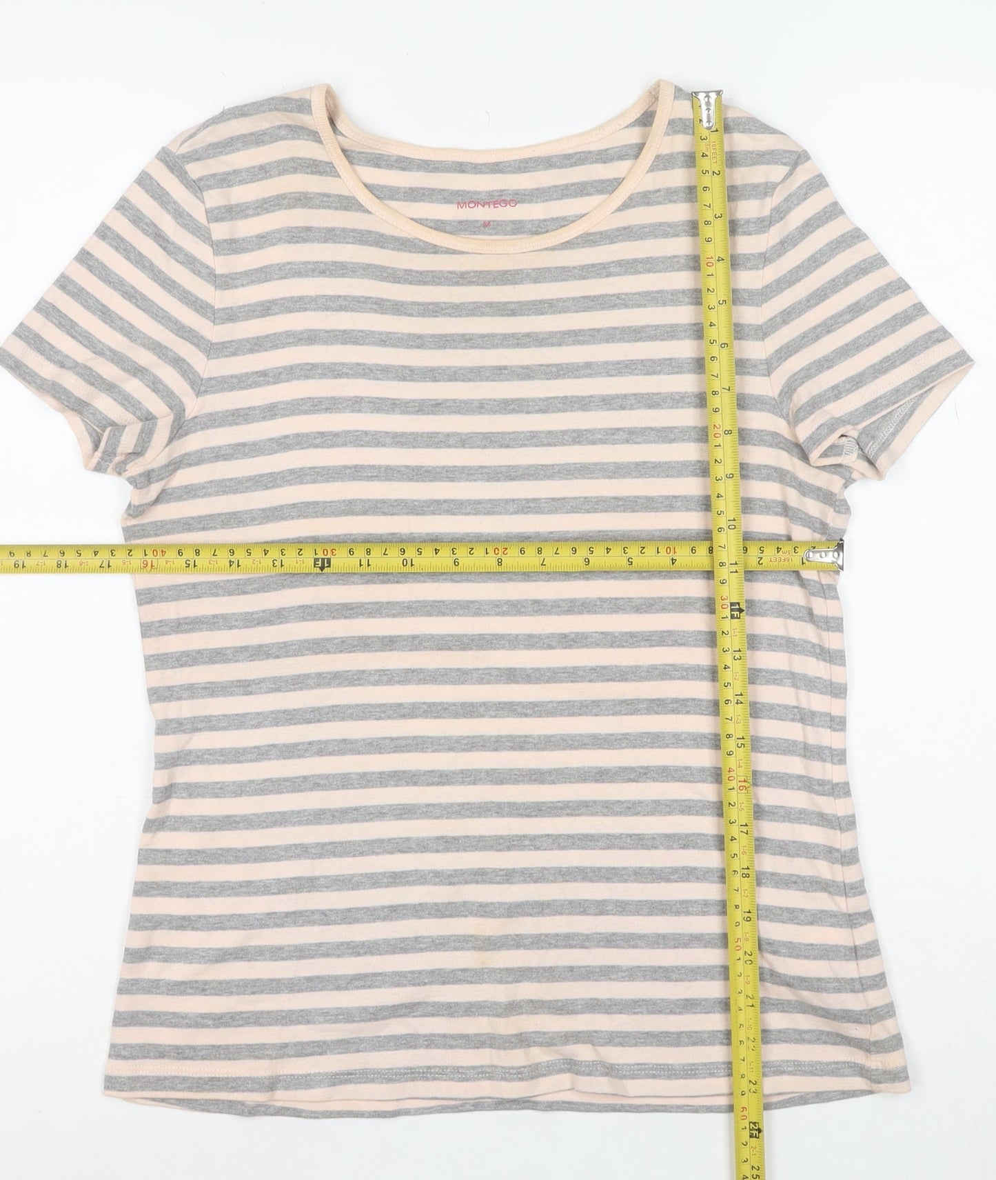 Montego Womens Grey Striped Short Sleeve Cotton T-Shirt Size M