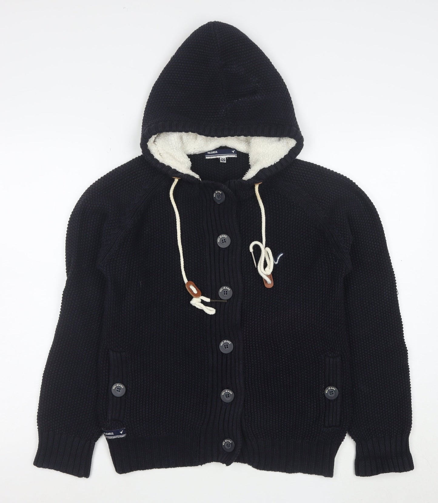 Voi Jeans Co. Women's Black Size 12 Hooded Button Knit Cardigan