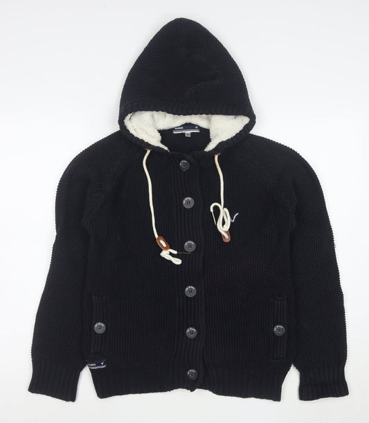 Voi Jeans Co. Women's Black Size 12 Hooded Button Knit Cardigan