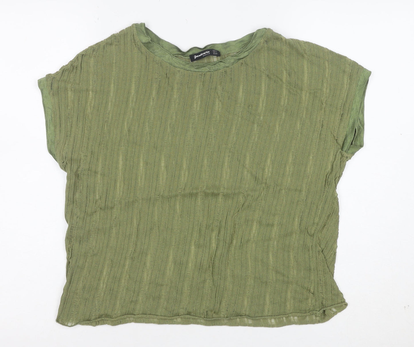Stradivarius Women’s Green Basic Short Sleeve Cotton T-Shirt Size S
