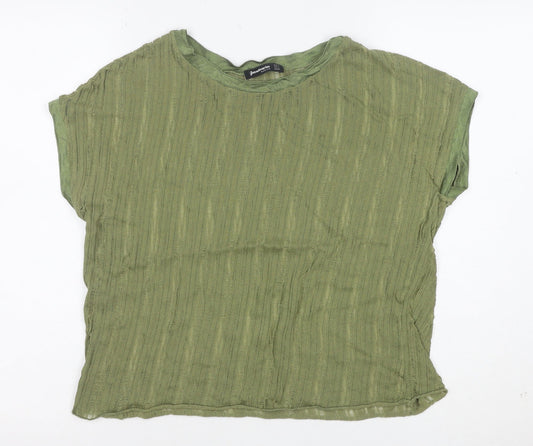 Stradivarius Women’s Green Basic Short Sleeve Cotton T-Shirt Size S