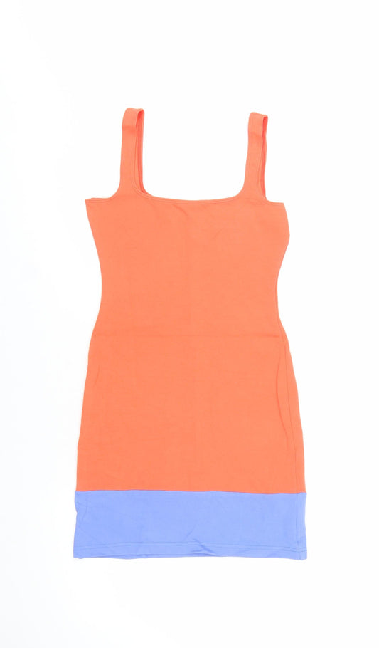 American Apparel Women's Orange Colourblock Mini Bodycon Dress M