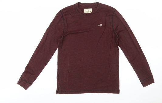 Hollister Men’s Brown Long Sleeve Crew Neck Cotton Blend T-Shirt M