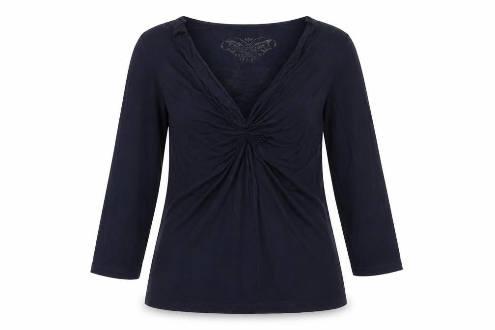 Olsen Women Blue Size 10 Viscose 3/4 Sleeve V-Neck Blouse
