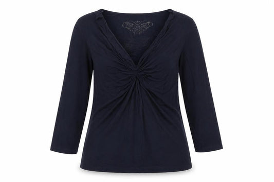 Olsen Women Blue Size 10 Viscose 3/4 Sleeve V-Neck Blouse