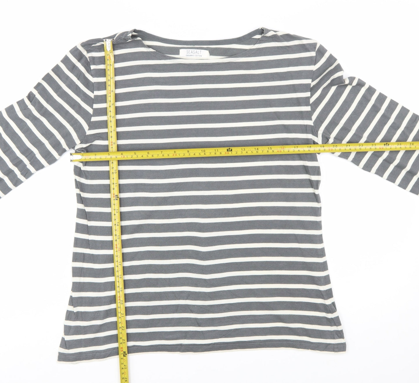 Seasalt Women’s Grey Striped Organic Cotton Sailor Shirt UK 14