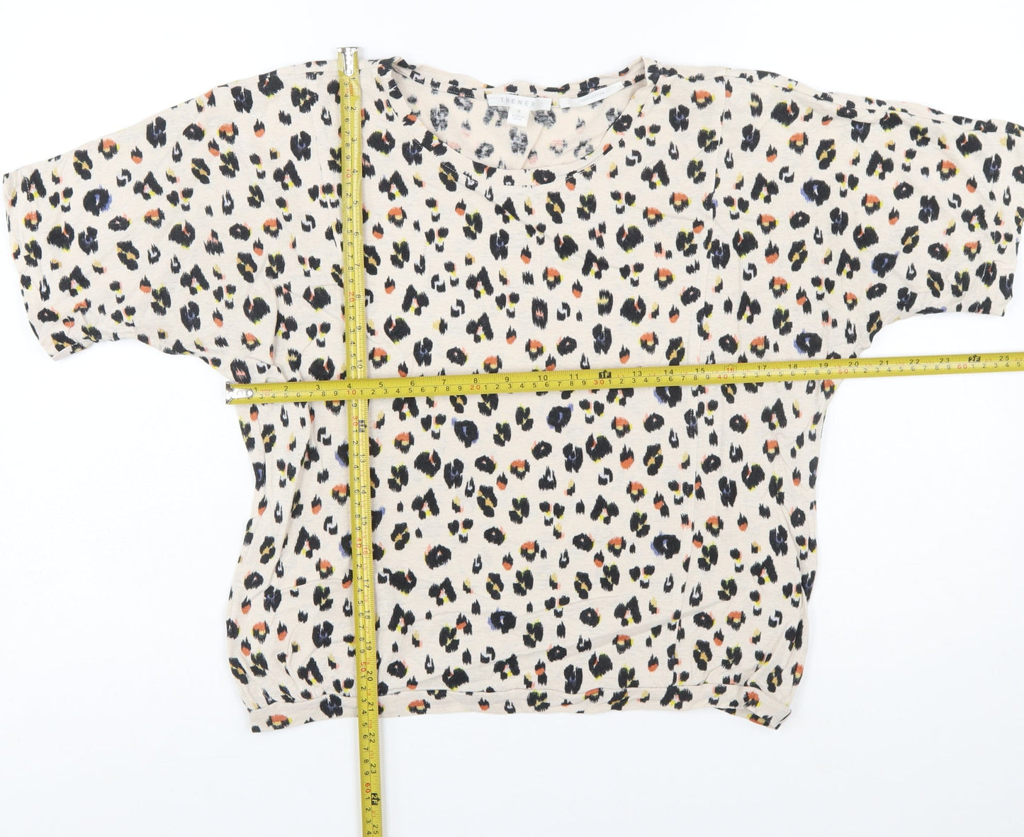 Trenery Women’s Beige Leopard Print Relaxed Cotton T-Shirt Size S