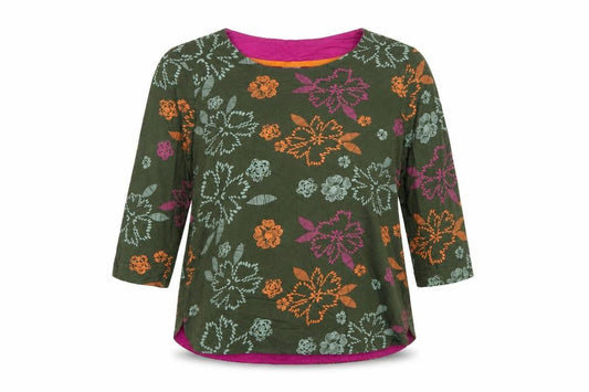 Weird Fish Women's Green Floral Cotton Tunic Blouse Size 12