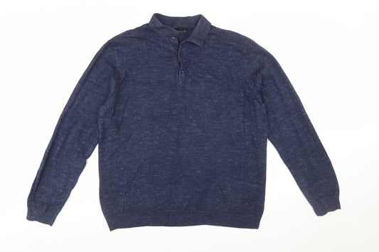 Marks and Spencer Men's Blue Cotton Henley Jumper Size L