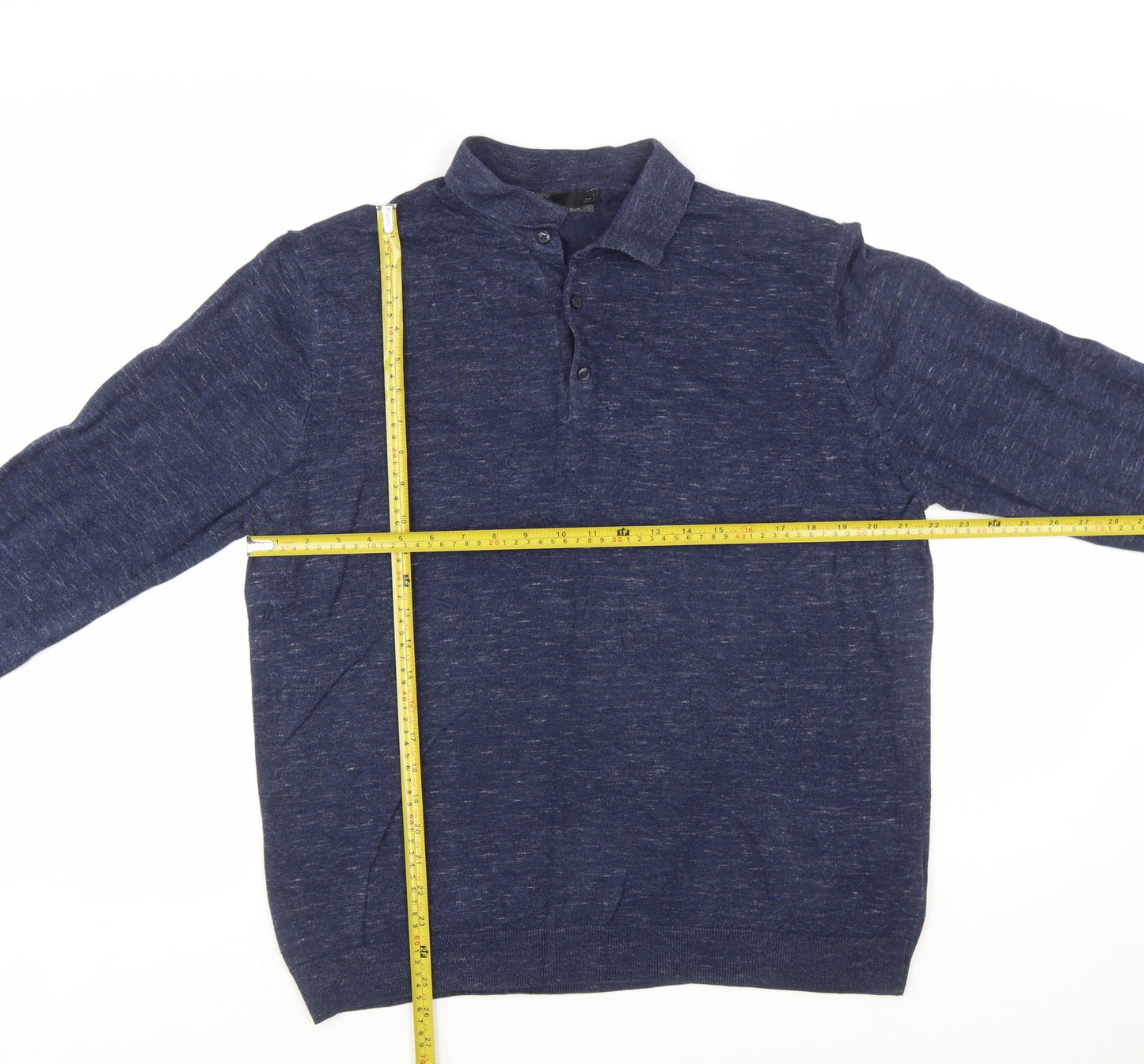 Marks and Spencer Men's Blue Cotton Henley Jumper Size L