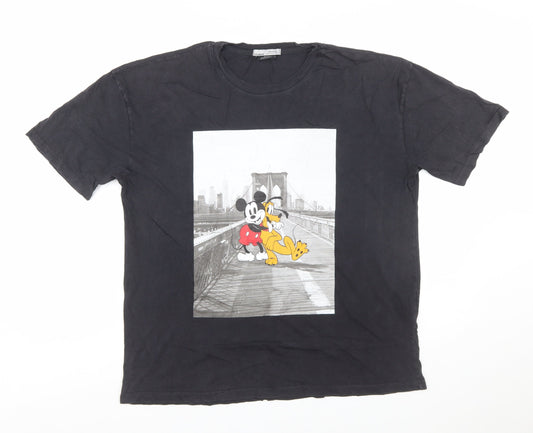 Pull&Bear Women’s Black Mickey Mouse Graphic T-Shirt L