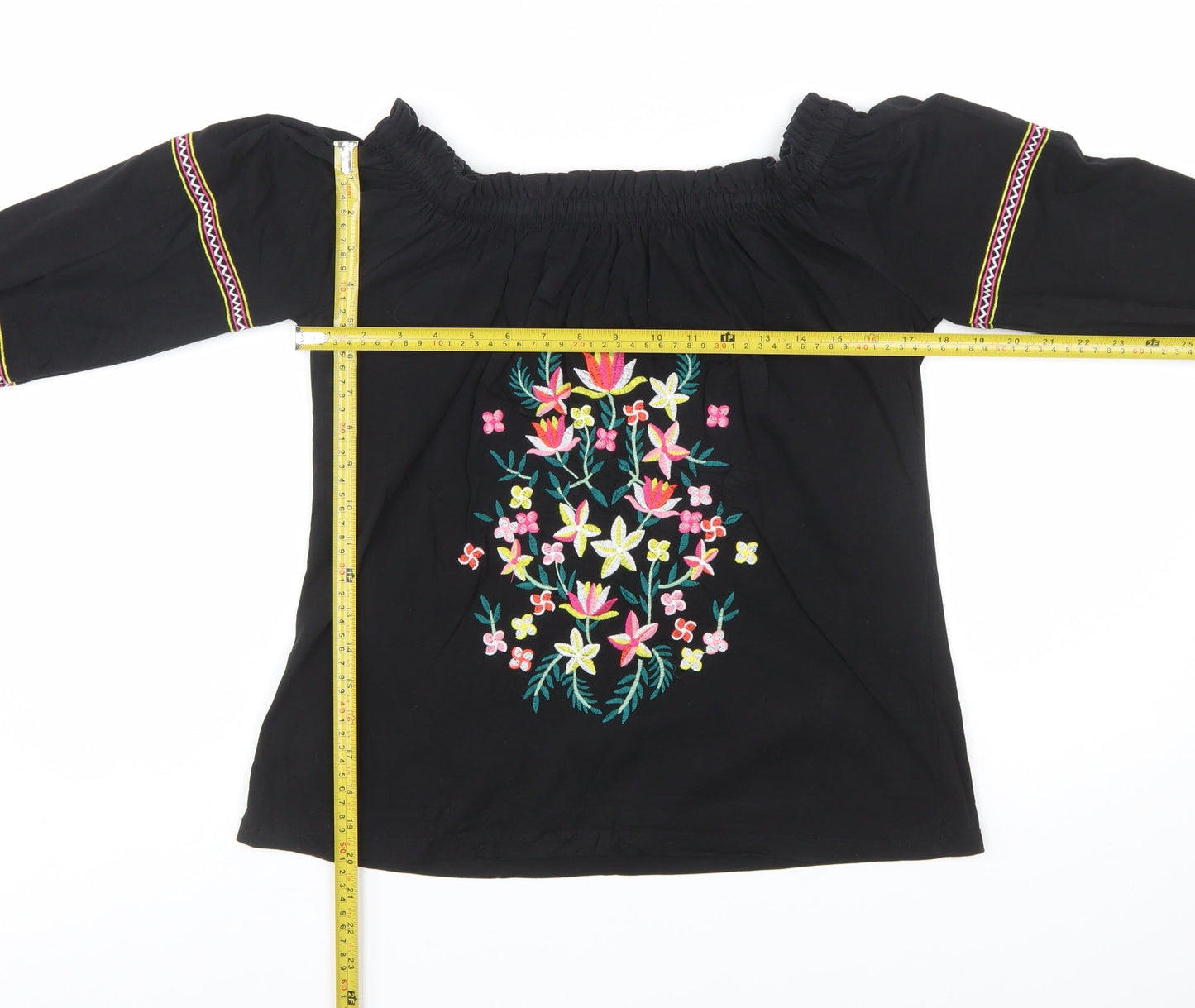 Dorothy Perkins Women's Black Floral Embroidered Off Shoulder Blouse UK 12