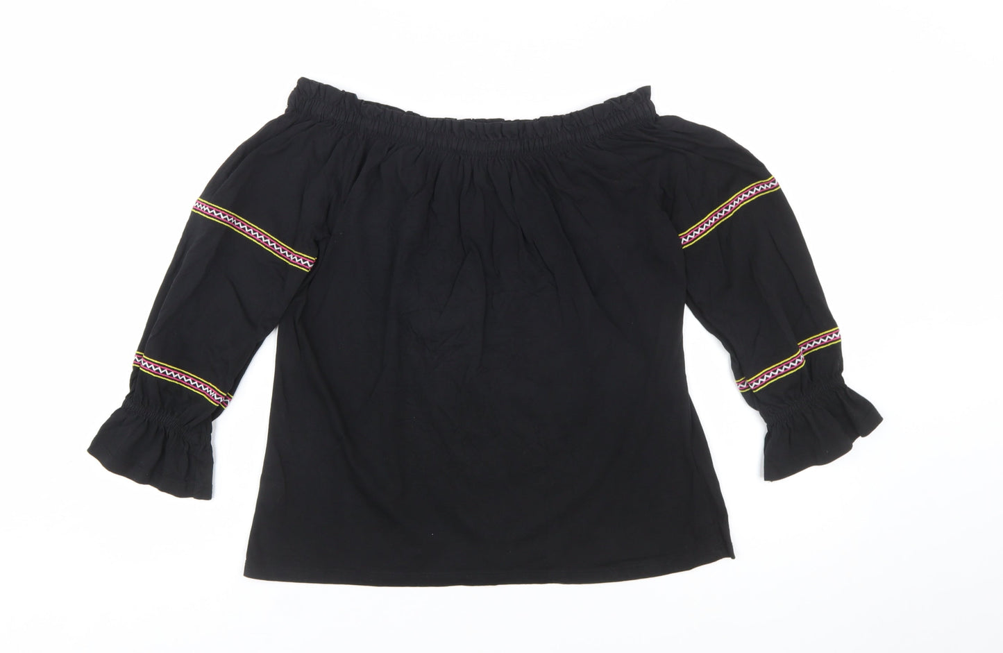 Dorothy Perkins Women's Black Floral Embroidered Off Shoulder Blouse UK 12
